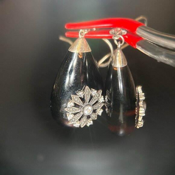 925 Brown Stone/Cz Dangle Earrings - Picture 3 of 7